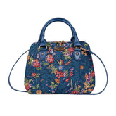 Signare Tapestry Handbags Shoulder bag and Crossbody Bags for women with Floral Design (Flower Meadow Blue)